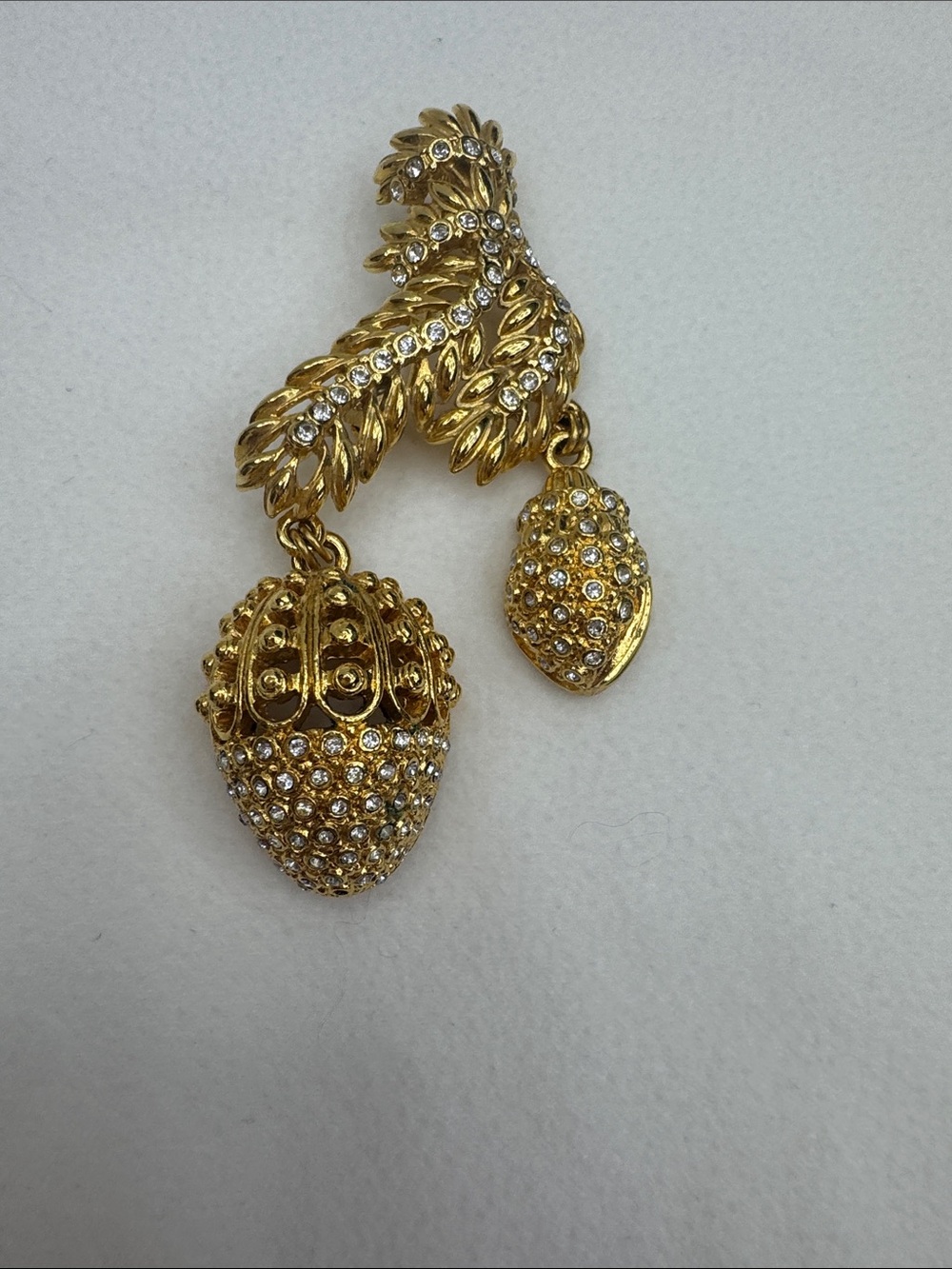 Gold Crystal Acorn Drop Brooch - Women Jewelry